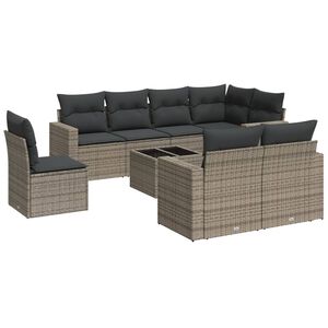 vidaXL 9 Piece Garden Sofa Set with Cushions Grey Poly Rattan