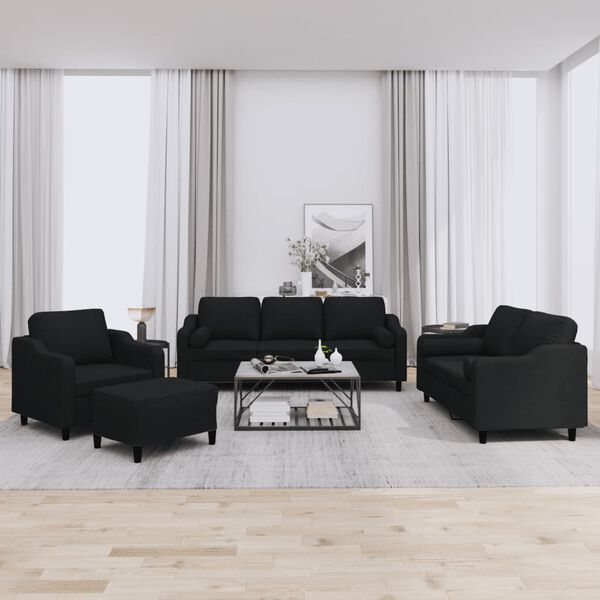 vidaXL 4 Piece Sofa Set with Pillows Black Fabric