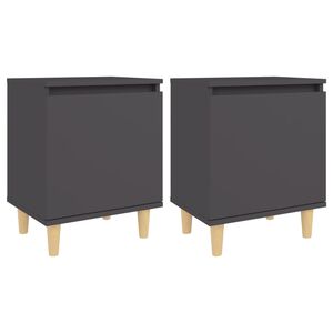 vidaXL Bed Cabinets with Solid Wood Legs 2 pcs Grey 40x30x50 cm