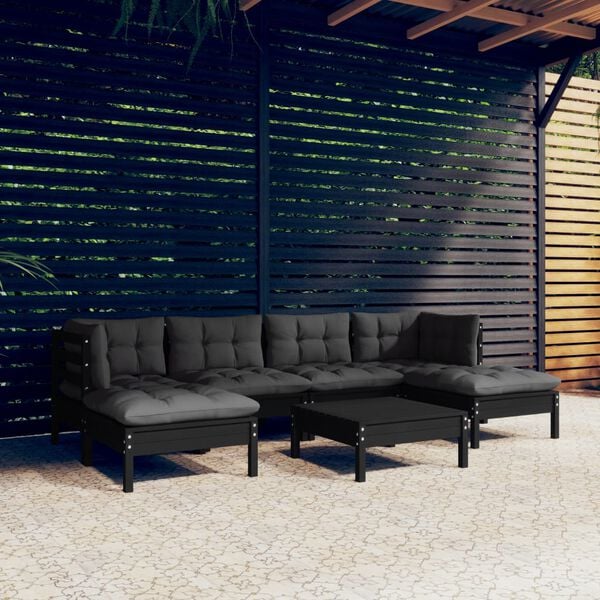 vidaXL 7 Piece Garden Lounge Set with Cushions Black Pinewood