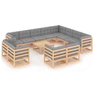 vidaXL 13 Piece Garden Lounge Set with Cushions Solid Pinewood