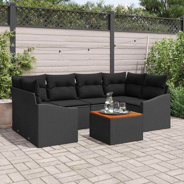 vidaXL Garden Sofa Set with Cushion 7 pcs Black Poly Rattan