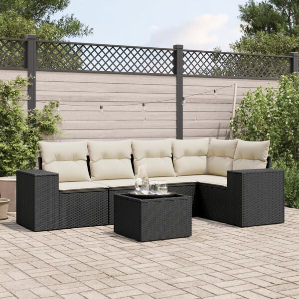 vidaXL 6 Piece Garden Sofa Set with Cushions Black Poly Rattan