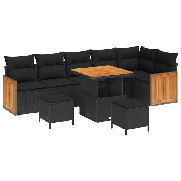 vidaXL Garden Sofa Set 9 pcs Black Poly Rattan