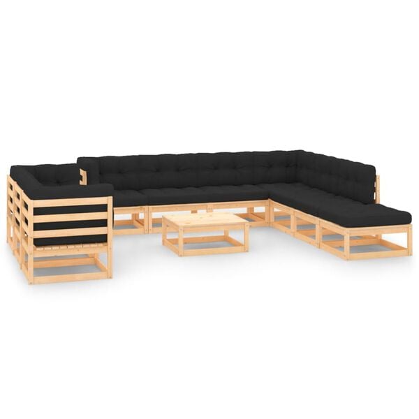 vidaXL 11 Piece Garden Lounge Set with Anthracite Cushions Pinewood