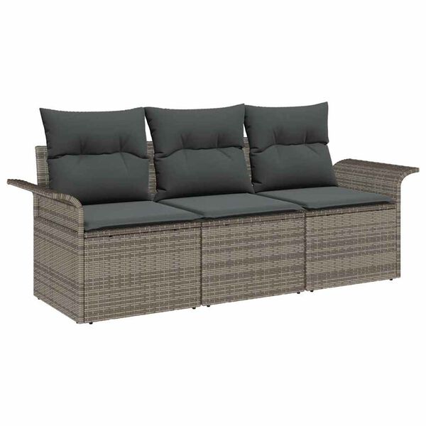 vidaXL Sofa Set with Cushion 3 pcs Grey Poly Rattan