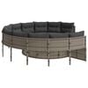 vidaXL Garden Sofa with Table and Cushions Round Grey Poly Rattan
