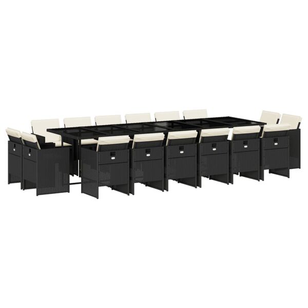 vidaXL 17 Piece Garden Dining Set with Cushions Black Poly Rattan