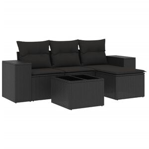 vidaXL 5 Piece Garden Sofa Set with Cushions Black Poly Rattan
