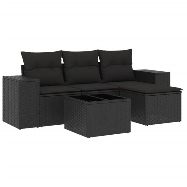 vidaXL 5 Piece Garden Sofa Set with Cushions Black Poly Rattan
