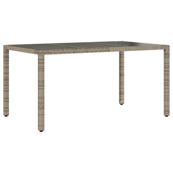 vidaXL Garden Table 150x90x75 cm Tempered Glass and Poly Rattan Grey
