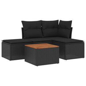 vidaXL 5 Piece Garden Sofa Set with Cushions Black Poly Rattan