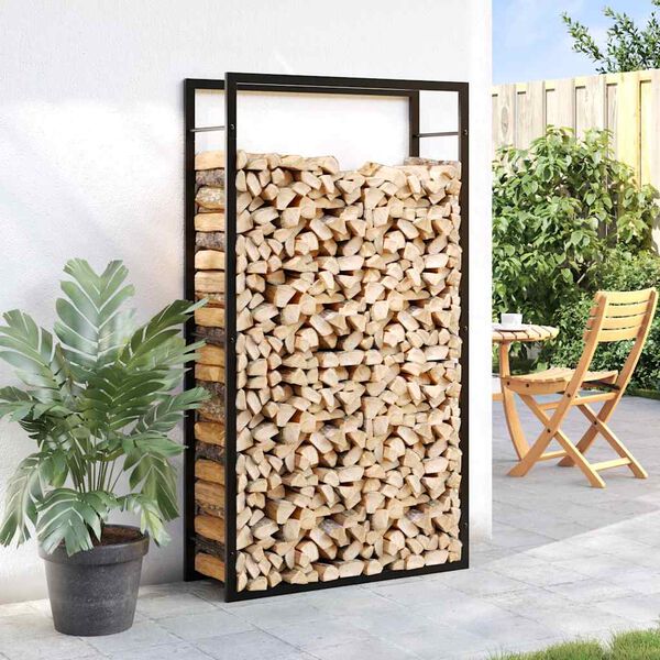vidaXL Firewood Rack Matt Black 80x28x154 cm Steel