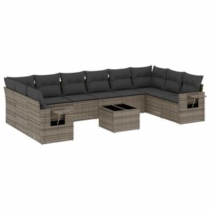 vidaXL 11 Piece Garden Sofa Set with Cushions Grey Poly Rattan