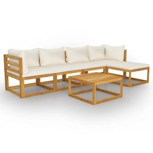 vidaXL 6 Piece Garden Lounge Set with Cushion Cream Solid Acacia Wood