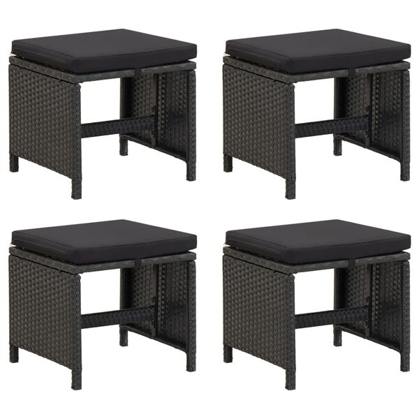 vidaXL Garden Stools 4 pcs with Cushions Poly Rattan Black