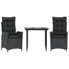 vidaXL 3 Piece Garden Dining Set with Cushions Black Poly Rattan