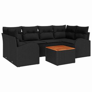 vidaXL Garden Sofa Set 7 pcs Black Poly Rattan