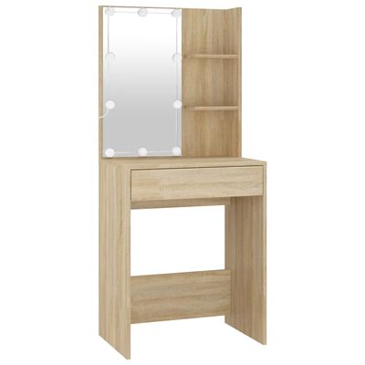 vidaXL LED Dressing Table with Cabinet Sonoma Oak Engineered Wood
