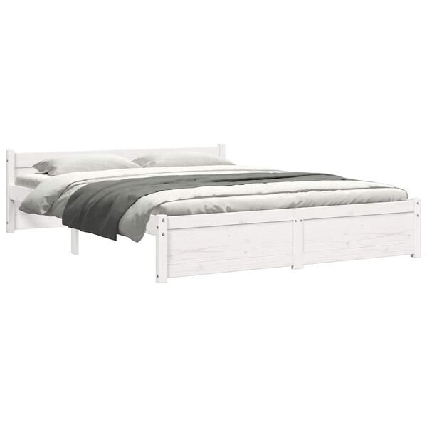vidaXL Bed Frame without Mattress White Solid Wood 150x200 cm King Size King Size