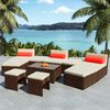 vidaXL 10 Piece Garden Lounge Set with Cushions Poly Rattan Brown