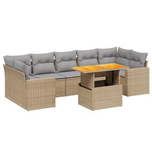 vidaXL 8 Piece Garden Sofa Set with Cushions Beige Poly Rattan