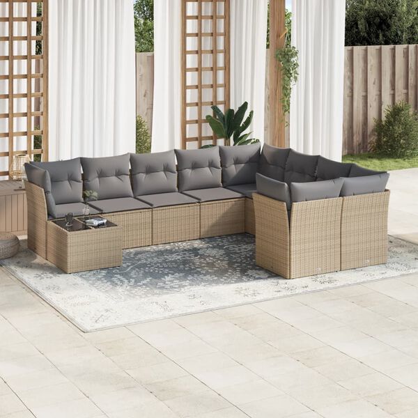 vidaXL 10 Piece Garden Sofa Set with Cushions Beige Poly Rattan