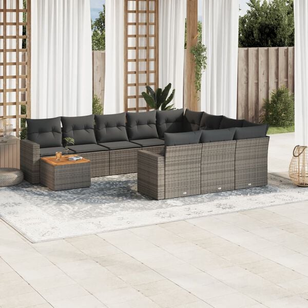 vidaXL 11 Piece Garden Sofa Set with Cushions Grey Poly Rattan