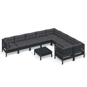 vidaXL 10 Piece Garden Lounge Set with Cushions Black Pinewood