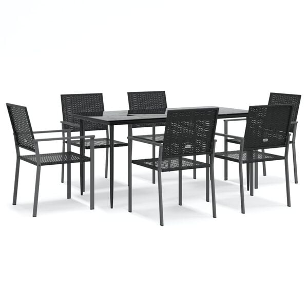 vidaXL 7 Piece Garden Dining Set Poly Rattan and Steel