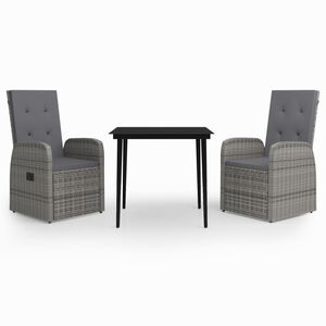 vidaXL 3 Piece Garden Dining Set with Cushions Grey