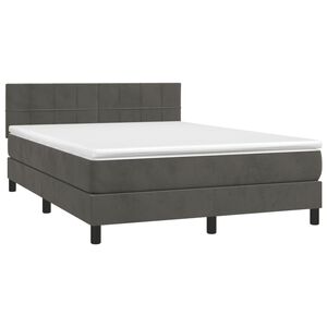 vidaXL Box Spring Bed with Mattress Dark Grey 137x187 cm Double Size Velvet