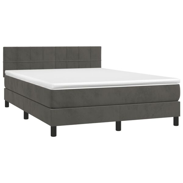 vidaXL Box Spring Bed with Mattress Dark Grey 137x187 cm Double Size Velvet