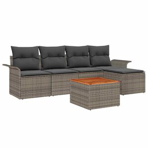 vidaXL Garden Sofa Set with Cushion 6 pcs Grey Poly Rattan