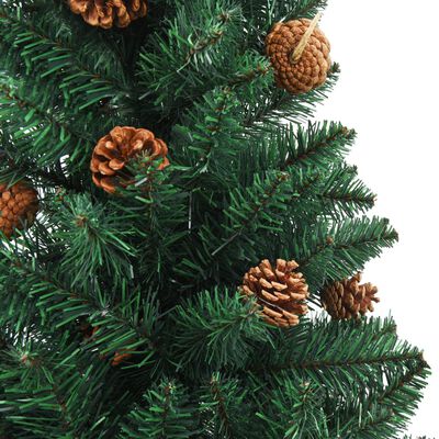 vidaXL Slim Christmas Tree with Real Wood and Cones Green 210 cm PVC