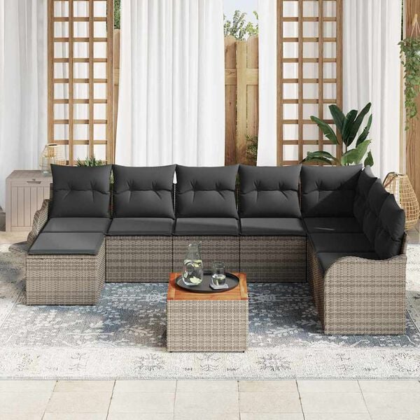 vidaXL Garden Sofa Set 9 pcs Grey Poly rattan