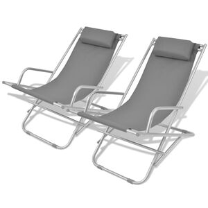 vidaXL Sunlounger | Set of 2 | Steel Grey | Powder-coated steel | Medium