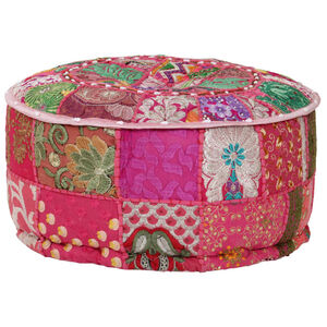 vidaXL Patchwork Pouffe Round Cotton Handmade 40x20 cm Pink