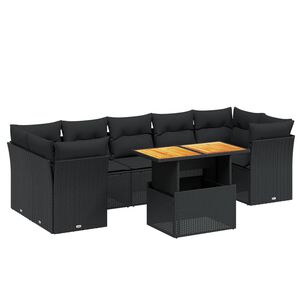 vidaXL 8 Piece Garden Sofa Set with Cushions Black Poly Rattan
