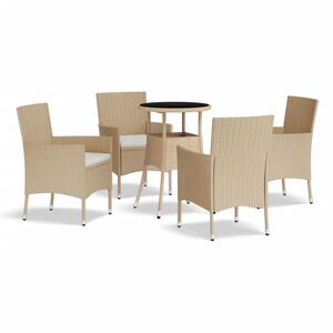 vidaXL 5 Piece Garden Bistro Set with Cushions Beige Poly Rattan