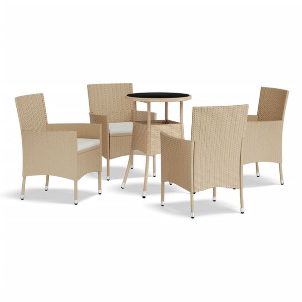 vidaXL 5 Piece Garden Bistro Set with Cushions Beige Poly Rattan