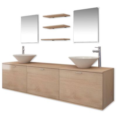 vidaXL Ten Piece Bathroom Furniture Set with Basin with Tap Beige