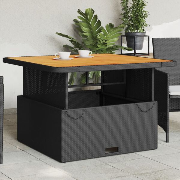 vidaXL Garden Table Black 110x110x71 cm Poly Rattan and Acacia Wood