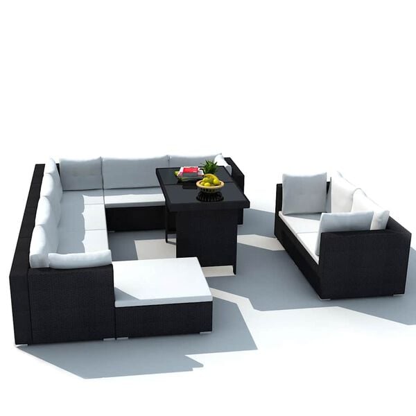 vidaXL 10 Piece Garden Lounge Set with Cushions Poly Rattan Black