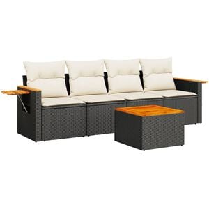 vidaXL 5 Piece Garden Sofa Set with Cushions Black Poly Rattan