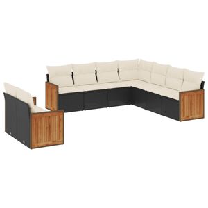 vidaXL 9 Piece Garden Sofa Set with Cushions Black Poly Rattan