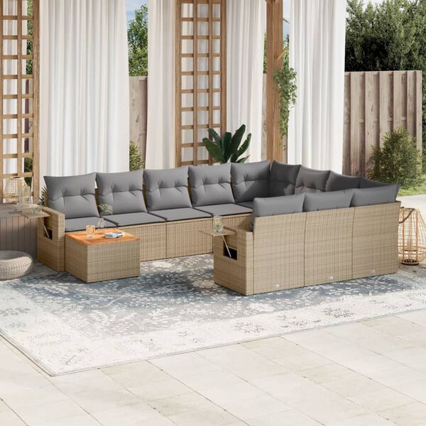 vidaXL 11 Piece Garden Sofa Set with Cushions Mix Beige Poly Rattan