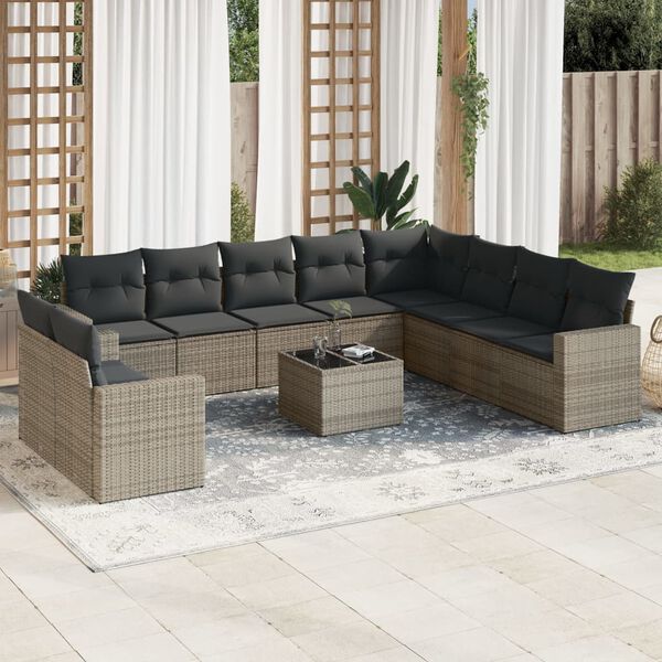 vidaXL 11 Piece Garden Sofa Set with Cushions Grey Poly Rattan