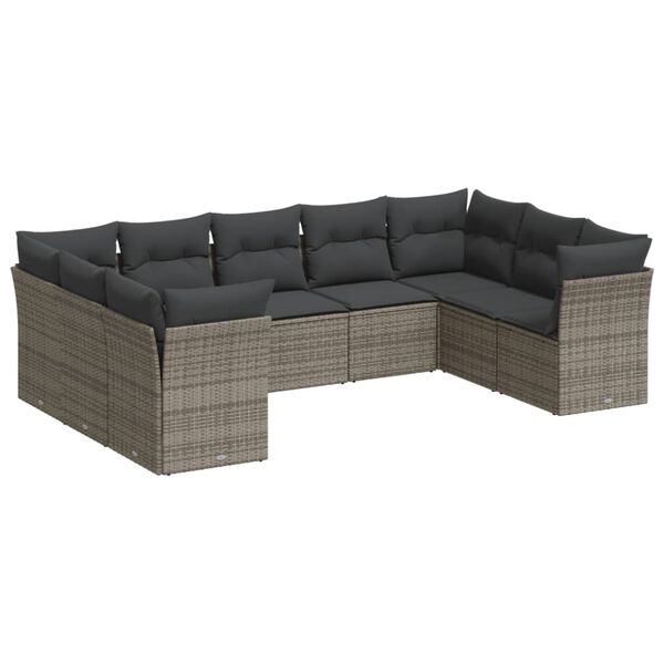 vidaXL 9 Piece Garden Sofa Set with Cushions Grey Poly Rattan