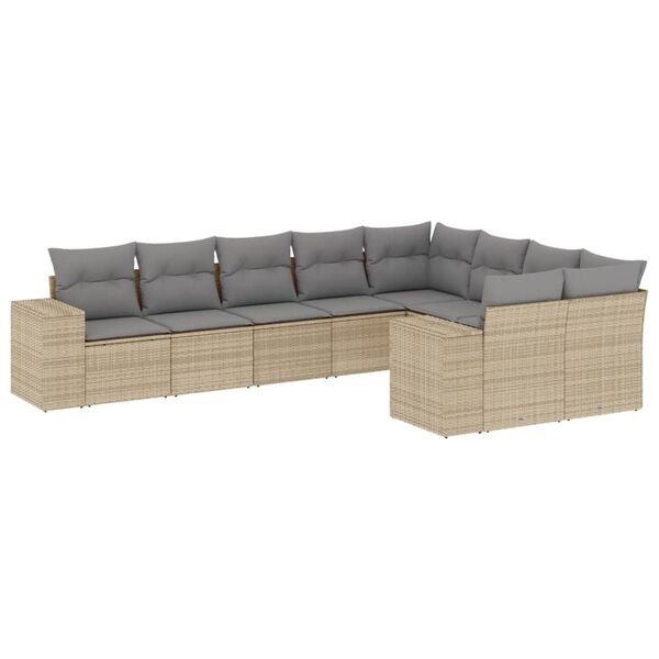 vidaXL 9 Piece Garden Sofa Set with Cushions Beige Poly Rattan
